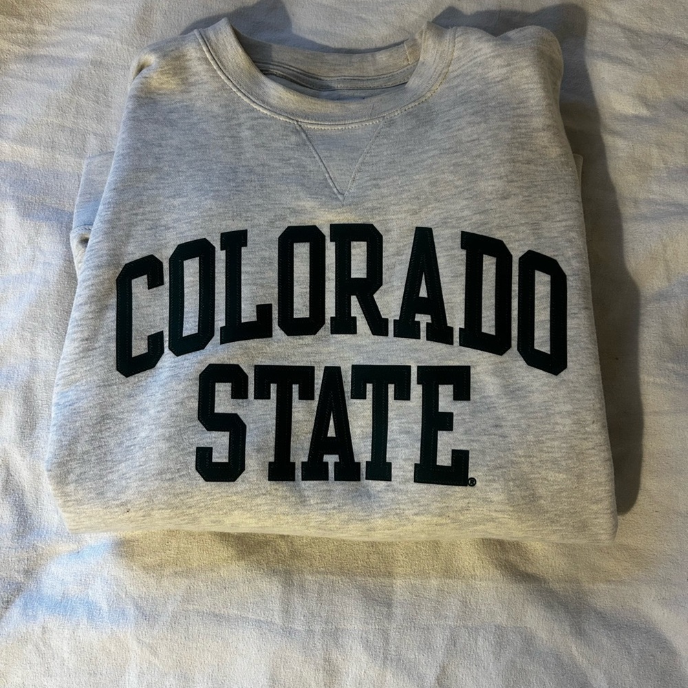 Colorado State Crewneck Sweatshirt - Light Heather Gray with Dark Green Print
